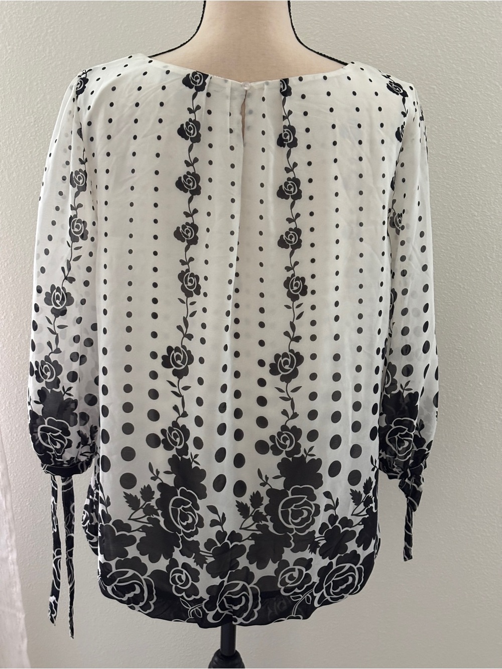 Sara Michelle Black & White Floral Dot Scoop-Neck Blouse - Picture 2 of 6